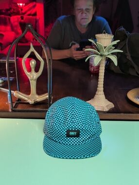 Obey Teal and Black Checkerboard 5-Panel Cap